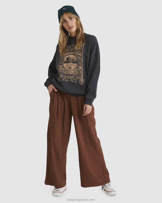 järgi mind kõrged elastsed talje-taljega püksid naised tume šokolaad D28T1889 Billabong